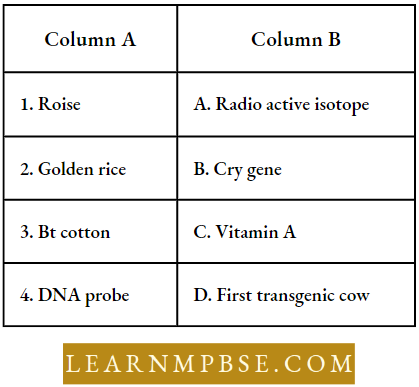 Biotechnology And Its Applications Identify And Match The Columns