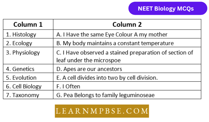 Understanding Life Question 1 Match The Coloumns