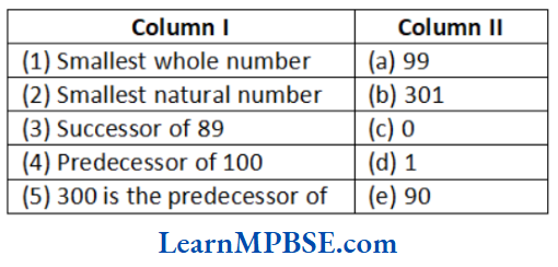 Class 6 Maths Chapter 2 Whole Numbers Match the columns